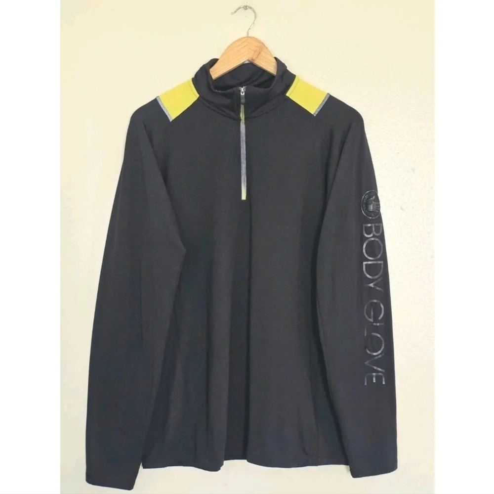 Body Glove Mens Large Quater Zip Athletic Pullover Shirt Black Stretch Active